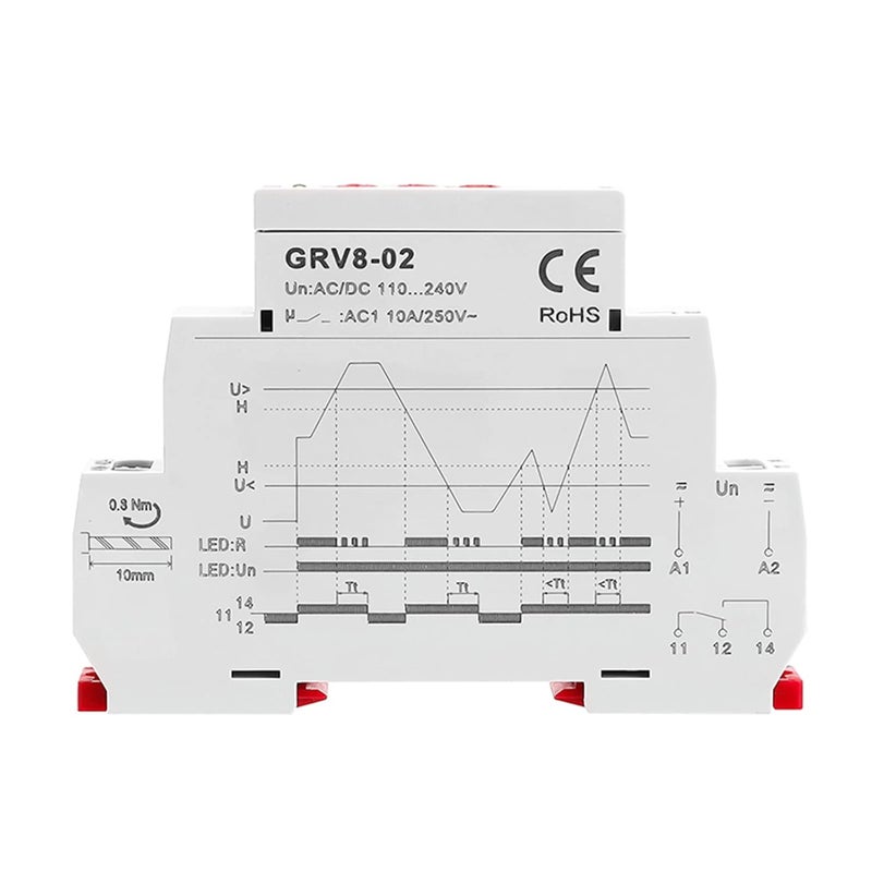 GEYA Voltage Monitor Device - Over and Under-Voltage Protection Relay 2SPDT 10A (GRV8-02, AC/DC110V-240V) - Image 3